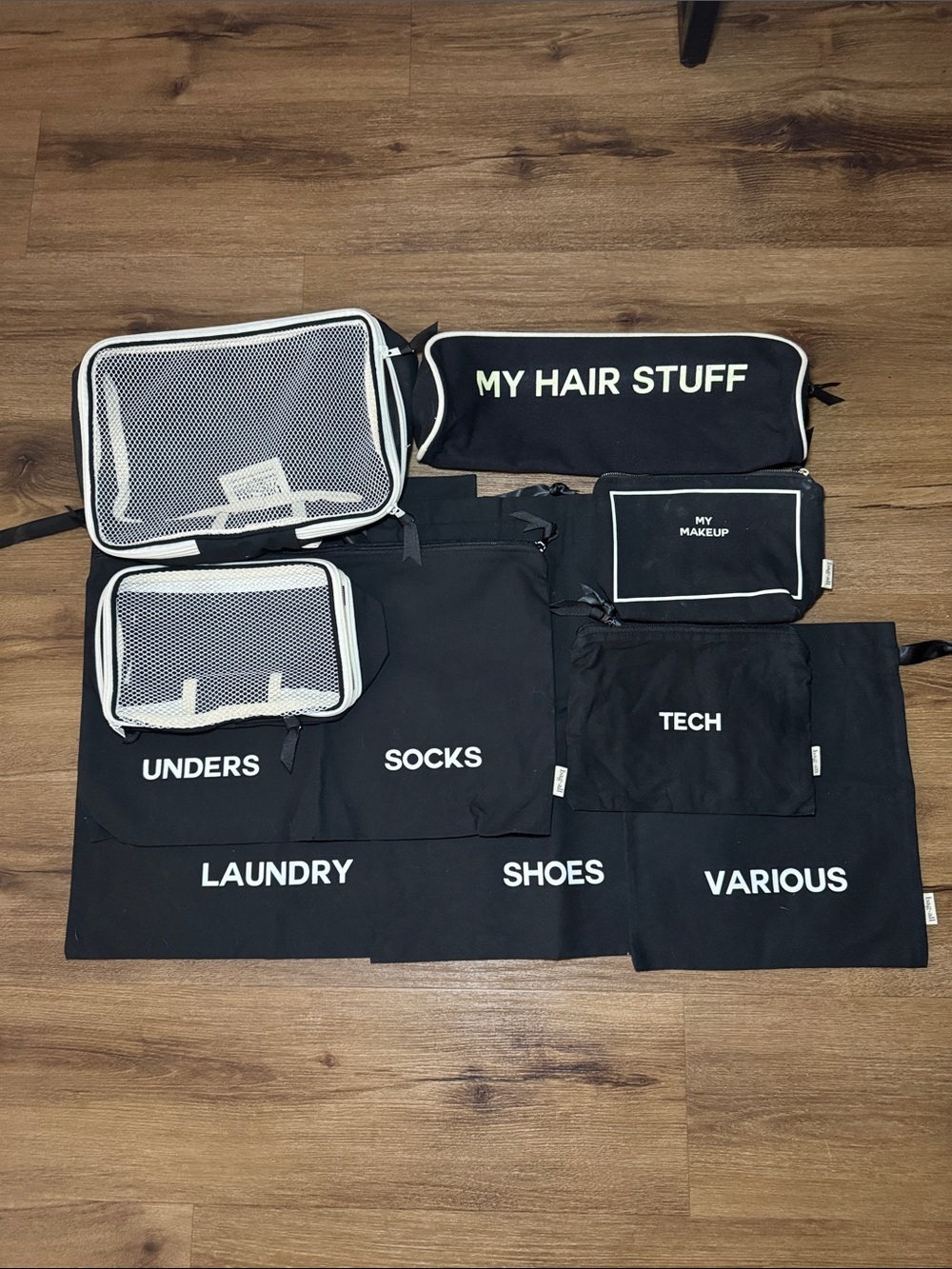 Bag-All TRAVEL SET in BLACK. 9 Bags Total